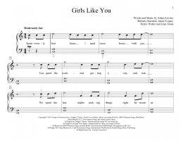page one of Girls Like You (Educational Piano)