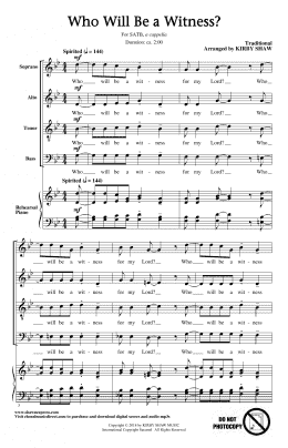 page one of Who Will Be A Witness? (SATB Choir)
