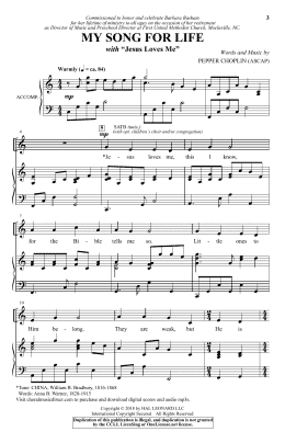 page one of My Song For Life (With "Jesus Loves Me") (SATB Choir)