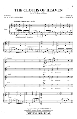 page one of The Cloths Of Heaven (SATB Choir)