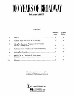 page one of 100 Years of Broadway (Medley) (Director's Score) (SATB Choir)
