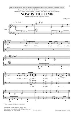 page one of Now Is The Time (SATB Choir)