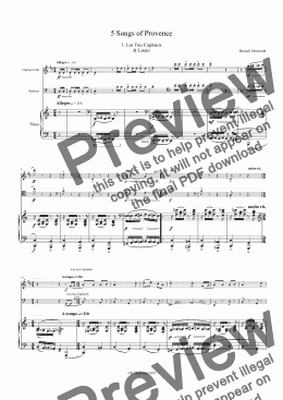 page one of Denwood - 5 Songs of Provence for Bb Clarinet, Bassoon & Piano