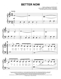 page one of Better Now (Big Note Piano)