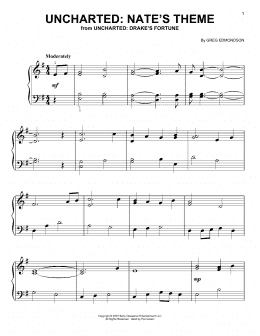 page one of Uncharted: Nate's Theme (from Uncharted: Drake's Fortune) (Easy Piano)