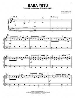 page one of Baba Yetu (from Civilization IV) (Easy Piano)