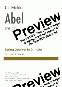 page one of Abel - String Quartet in B flat major