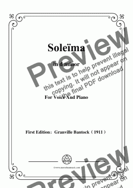 page one of Bantock-Folksong,Soleima(Chanson Mauresque),in d minor,for Voice and Piano