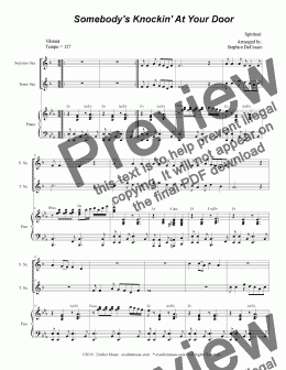page one of Somebody's Knockin' At Your Door (Duet for Soprano & Tenor Saxophone)