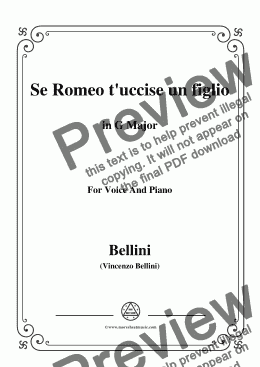 page one of Bellini-Se Romeo t'uccise un figlio,from 'I Capuleti ed I Montecchi',in G Major,for Voice and Piano