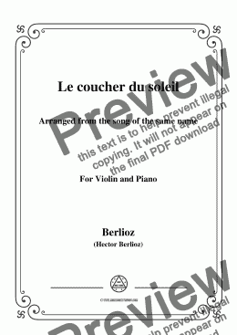 page one of Berlioz-Le coucher du soleil,for Violin and Piano
