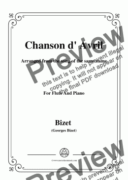 page one of Bizet-Chanson d' Avril,for Flute and Piano