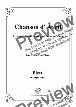 page one of Bizet-Chanson d' Avril,for Cello and Piano