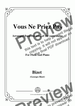page one of Bizet-Vous Ne Priez Pas,for Flute and Piano