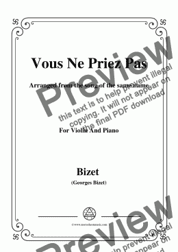 page one of Bizet-Vous Ne Priez Pas,for Violin and Piano