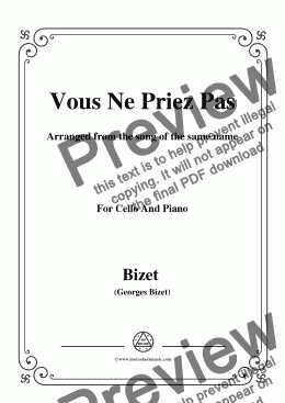 page one of Bizet-Vous Ne Priez Pas,for Cello and Piano 