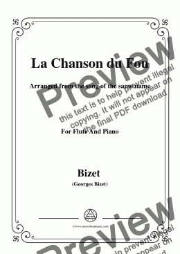 page one of Bizet-La Chanson du Fou,for Flute and Piano