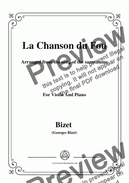 page one of Bizet-La Chanson du Fou,for Violin and Piano