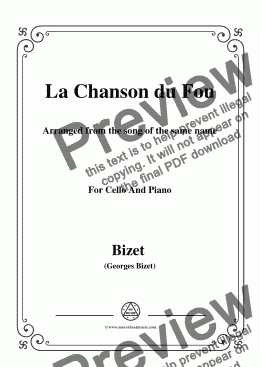 page one of Bizet-La Chanson du Fou,for Cello and Piano