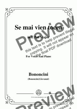page one of Bononcini,Giovanni-Se mai vien tocca,from 'Calphurnia',in E flat Major,for Voice and Piano