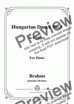 page one of Brahms-Hungarian Dance No.3 in F Major,for Piano