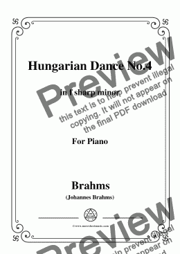 page one of Brahms-Hungarian Dance No.4 in f sharp minor,for Piano