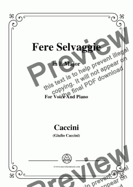 page one of Caccini-Fere Selvaggie,in E Major,for voice and Piano