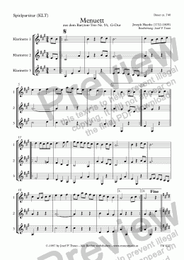 page one of Clarinet Trio: Menuett (KLT/Playable Score)