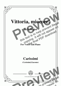 page one of Carissimi-Vittoria, mio core in D Major, for Voice and Piano