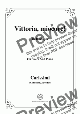 page one of Carissimi-Vittoria, mio core in B Major, for Voice and Piano