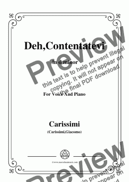 page one of Carissimi-Deh,Contentatevi,from A Cantata,in d minor,for Voice and Piano