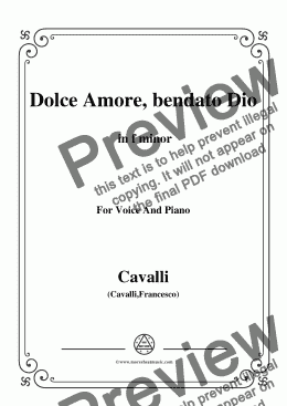 page one of Cavalli-Dolce amore bendato dio,in f minor,for Voice and Piano