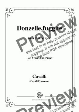 page one of Cavalli-Donzelle,fuggite,in A flat Major,for Voice and Piano