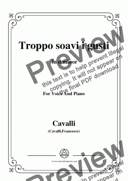 page one of Cavalli-Troppo soavi i gusti,in d minor,for Voice and Piano
