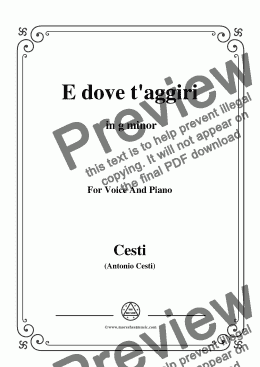 page one of Cesti-E dove t'aggiri,from 'Il Pomo d'oro',in g minor,for Voice and Piano