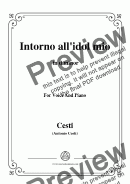 page one of Cesti-Intorno all'idol mio,from 'Orontea',in d minor,for Voice and Piano