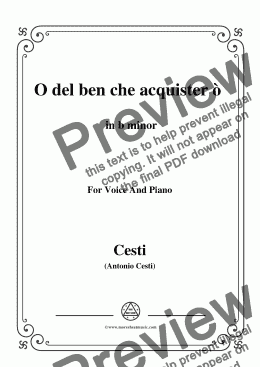 page one of Cesti-O del ben che acquisterò,from 'Il Pomo d'oro',in b minor,for Voice and Piano