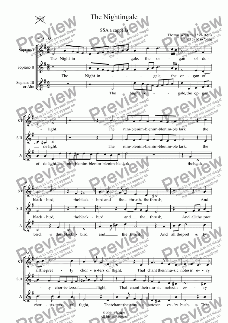 page one of The Nightingale (SSS / SSA)