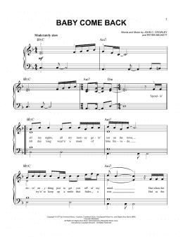 page one of Baby Come Back (Easy Piano)