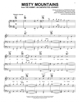 page one of Misty Mountains (from The Hobbit: An Unexpected Journey) (Piano, Vocal & Guitar Chords (Right-Hand Melody))