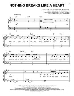 page one of Nothing Breaks Like A Heart (feat. Miley Cyrus) (Easy Piano)