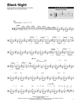 page one of Black Night (Drums Transcription)