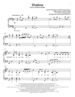 page one of Shallow (from A Star Is Born) (arr. Lynda Lybeck-Robinson) (Educational Piano)