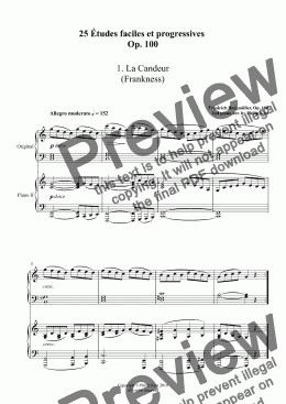 page one of 1. La Candeur (Frankness) 25 Easy and Progressive studies  Op. 100 for 2 pianos