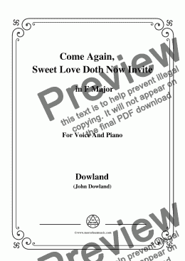 page one of Dowland-Come Again, Sweet Love Doth Now Invite in F Major, for Voice and Piano