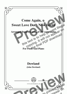 page one of Dowland-Come Again, Sweet Love Doth Now Invite,for Flute and Piano