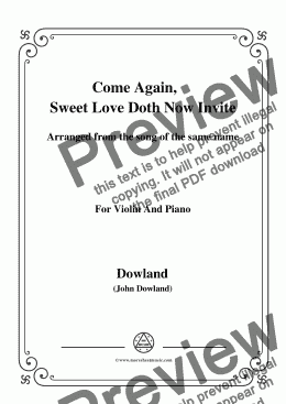 page one of Dowland-Come Again, Sweet Love Doth Now Invite,for Violin and Piano