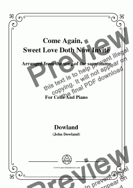page one of Dowland-Come Again, Sweet Love Doth Now Invite,for Cello and Piano