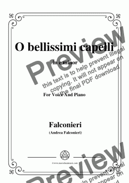 page one of Falconieri-O bellissimi capelli,in e minor,for Voice and Piano