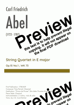 page one of Abel - String Quartet in E major